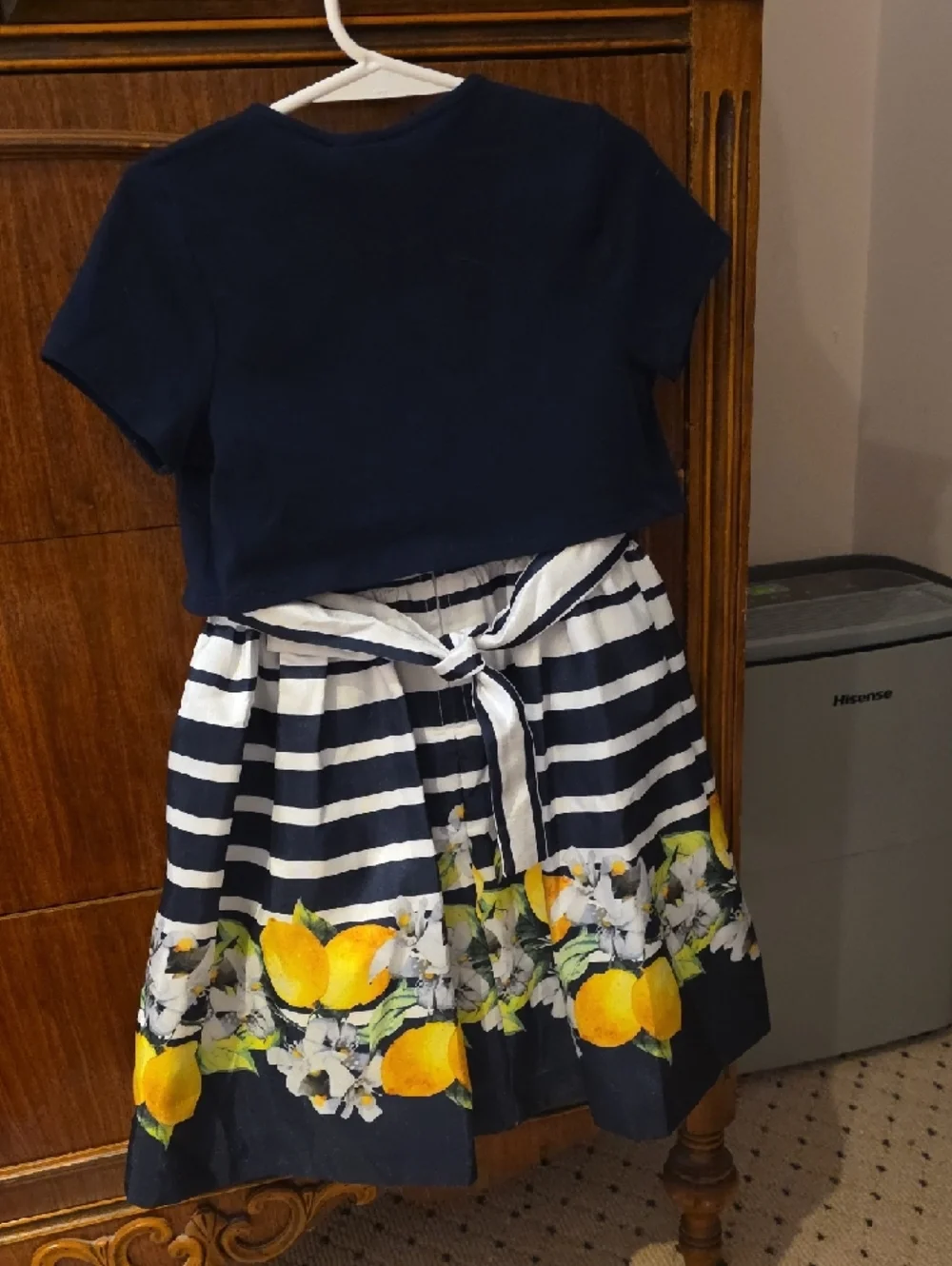 Jessica‎ Ann Navy, White & Yellow Striped Lemon Border Dress with Navy Bolero